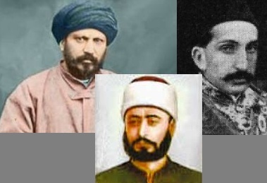 Fondateurs du panislamisme de Gauche à droite : Al-Afghani; Al-Kawakibi; Abd al-Hamid II 