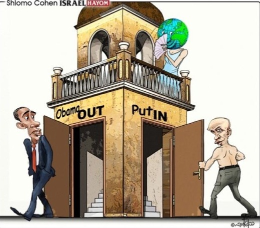 Le monde arabe observe la valse américano-russe Caricature de Shlomo Cohen dans Israel Hayom