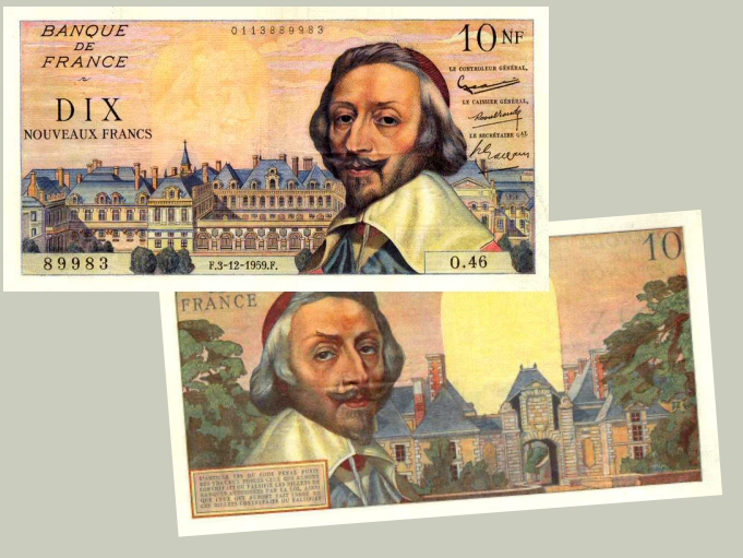 1959 > > 10 NF > > Armand Jean du Plessis > > de Richelieu 1585-1642  ecclésiastique  et homme d'État