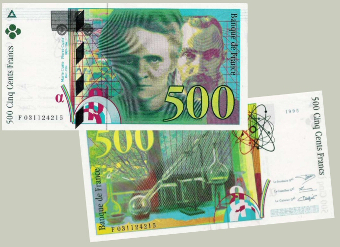 1994 > > 500 FR > > Marie Curie > > 1867-1934 > > Physicienne et chimiste > >     Pierre Curie 1859-1906  Physicien et chimiste