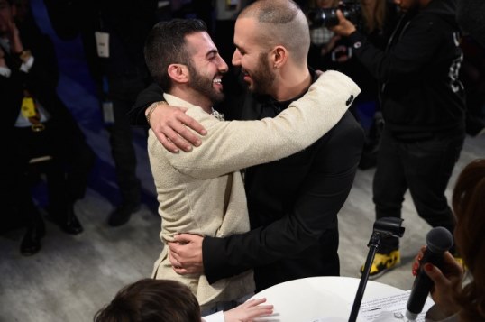 NEW YORK, NY - FEBRUARY 14: Israeli fashion designer, Idan Cohen (R) and his life and business partner, Elad Borenstein are married during Mercedes-Benz Fashion Week Fall 2015 at The Pavilion at Lincoln Center on February 14, 2015 in New York City. Following the wedding, Cohen presented his Fall 2015 collection.   Andrew H. Walker/Getty Images/AFP