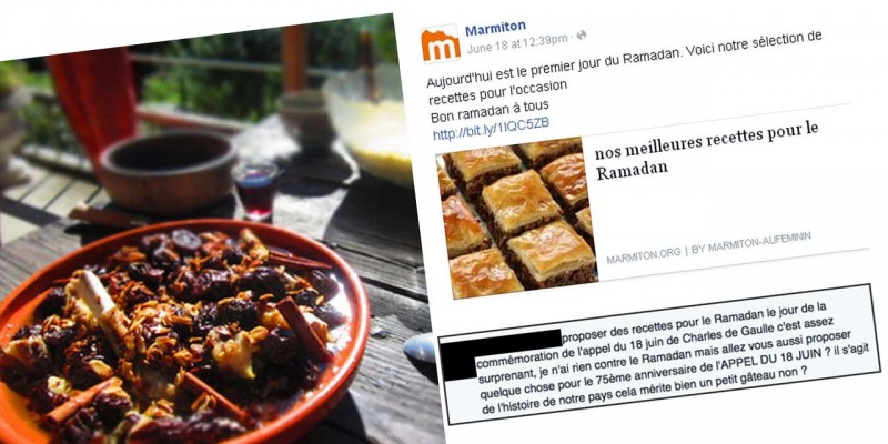 Sur la page Facebook de Marmiton, de nombreux internautes ont très peu apprécié la publication des recettes pour le ramadan. © Facebook