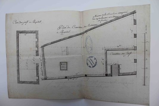 Plan du Cimetière des Juifs à l'Hôtel-Dieu, à Lyon (1778, Archives Départementales du Rhône) 
