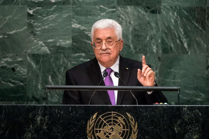 Le Président de la Palestine, Mahmoud Abbas, devant           l’Assemblée générale.  Photo ONU/Cia Pak