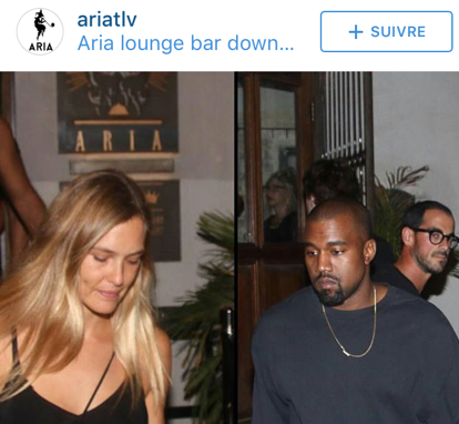 Bar Refaeli et le rappeur kanye West devant l'Aria lounge bar de Tel-Aviv -crédit photo Instagram-