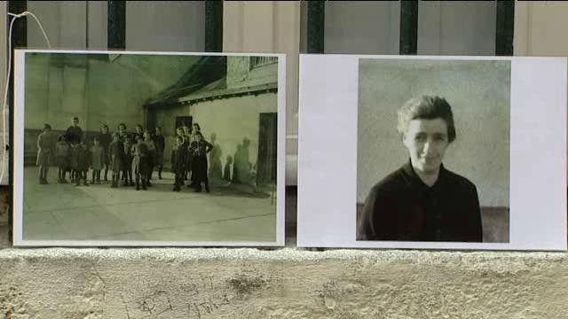 © F3 Coralie Beluse dans la cour de l'orphelinat qu'elle dirigeait pendant la seconde guerre mondiale .