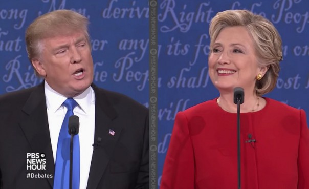 Donald Trump et Hillary Clinton lors du premier débat présidentiel le 26 septembre 2016 (Capture d'écran Youtube/PBS NewsHour)