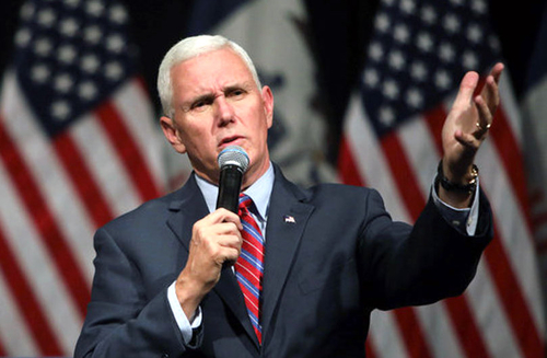 Mike Pence lors d'un récent meeting de campagne, dans l'Iowa.