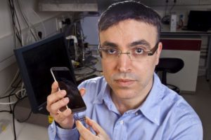 Prof. Hossam Haick with the SniffPhone system. Photo credit: Technion Spokesperson’s Office