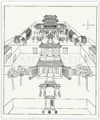 Vue extérieure de la synagogue de Kaïfeng, d'après les dessins du Père Jean Domenge (1722) 