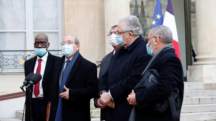Les dirigeants du CFCM (Conseil français du culte musulman) à l'Élysée 18 janvier 2021.